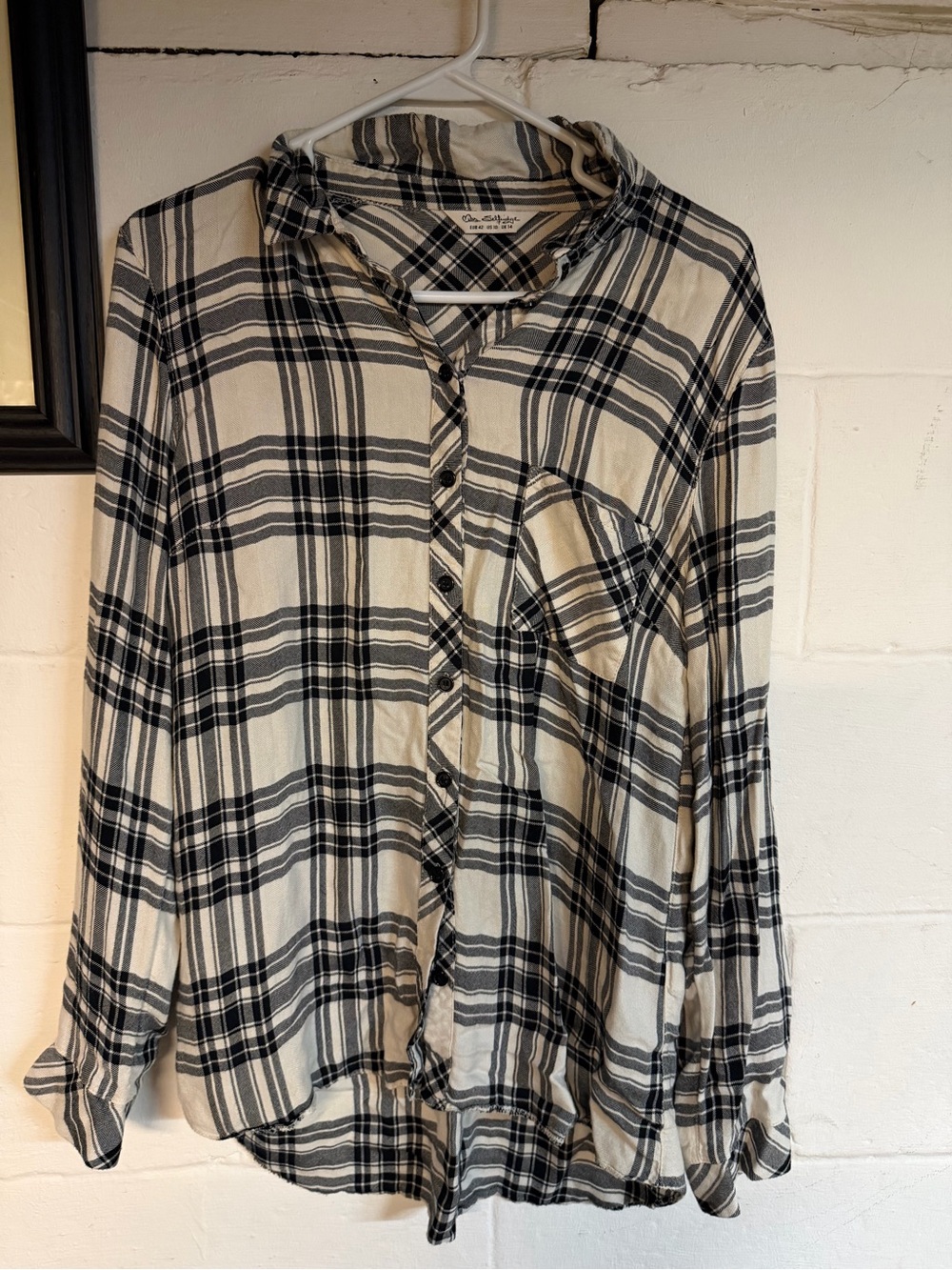 Miss Selfridge Black and Cream Plaid Button-Down Shirt